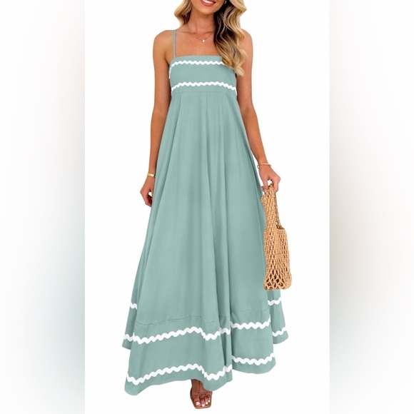 None Dresses & Skirts - 🆕 Casual Sleeveless Spaghetti Strap Ruffle Beach Long Dress
